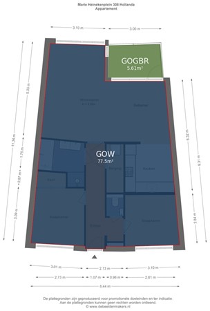 Floorplan - Marie Heinekenplein 308, 1072 MK Amsterdam